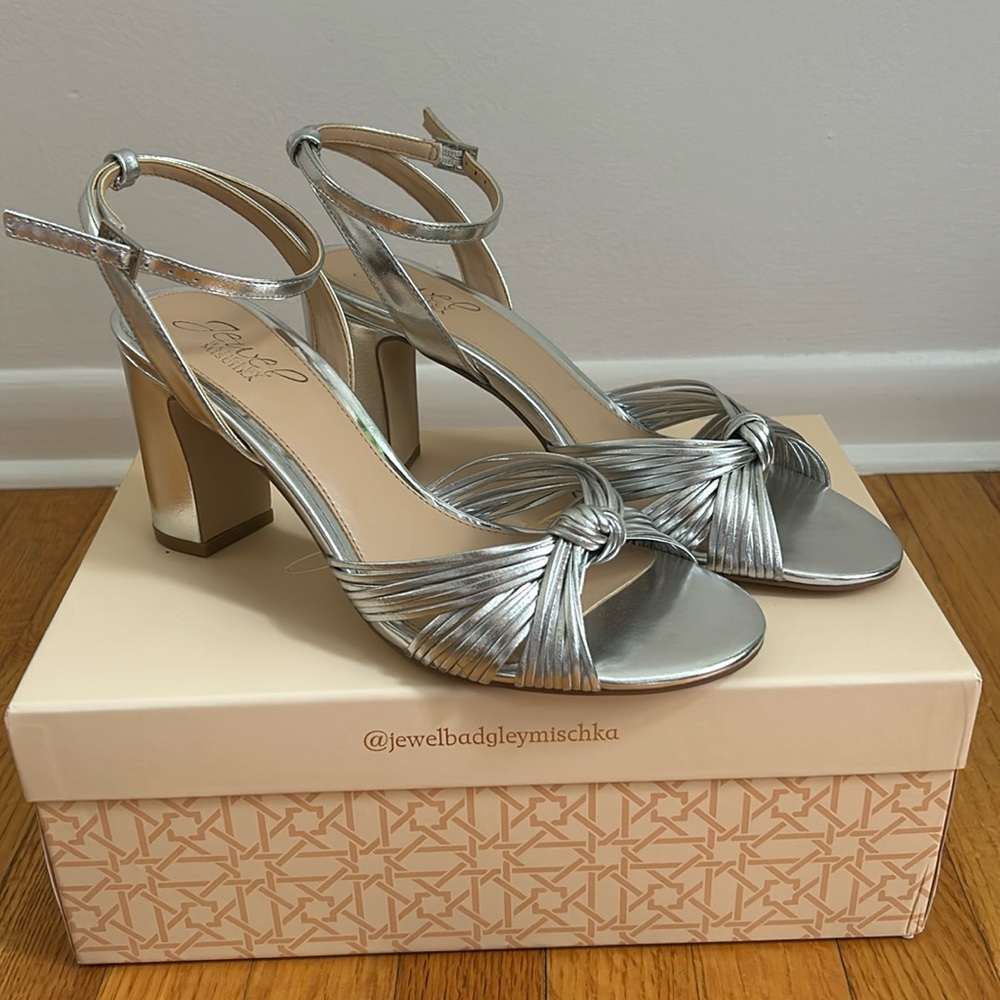 Silver block heels , 8.5, Badgley Mischka, never worn
